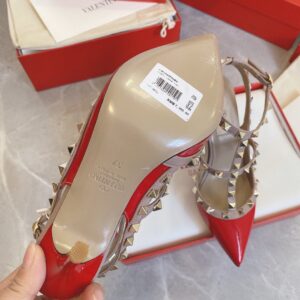 Replica Valentino Rockstud Caged Pumps 100mm In Red Patent Leather 2