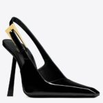 Replica Saint Laurent Lee Slingback Pumps in Black Patent Leather