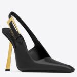 Replica Saint Laurent Lee Slingback Pumps in Black Glazed Leather