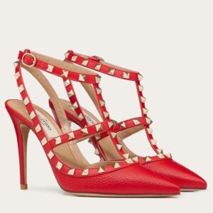 Replica Valentino Rockstud Ankle Strap Pumps 100mm In Red Calfskin