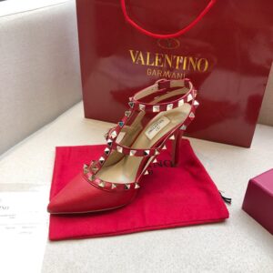 Replica Valentino Rockstud Ankle Strap Pumps 100mm In Red Calfskin 2