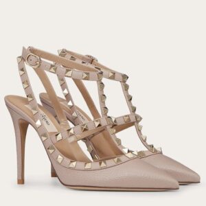 Replica Valentino Rockstud Ankle Strap Pumps 100mm In Poudre Calfskin