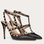 Replica Valentino Rockstud Ankle Strap Pumps 100mm In Black Calfskin