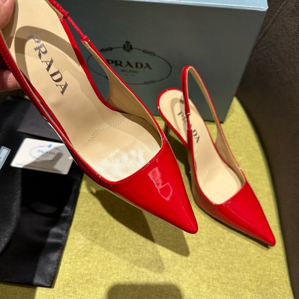 Replica Prada Slingbacks Pumps 95mm In Red Patent Leather 110