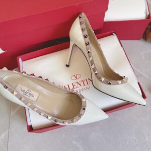 Replica Valentino Rockstud Pumps 100mm In White Patent Leather 2