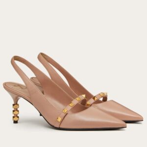 Replica Valentino Beige Rockstud Slingback Pumps With 70mm Sculpted Heel