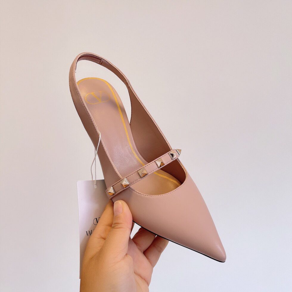 Replica Valentino Beige Rockstud Slingback Pumps With 70mm Sculpted Heel 105