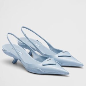 Replica Prada Slingback Pumps In Light Blue Brushed Leather