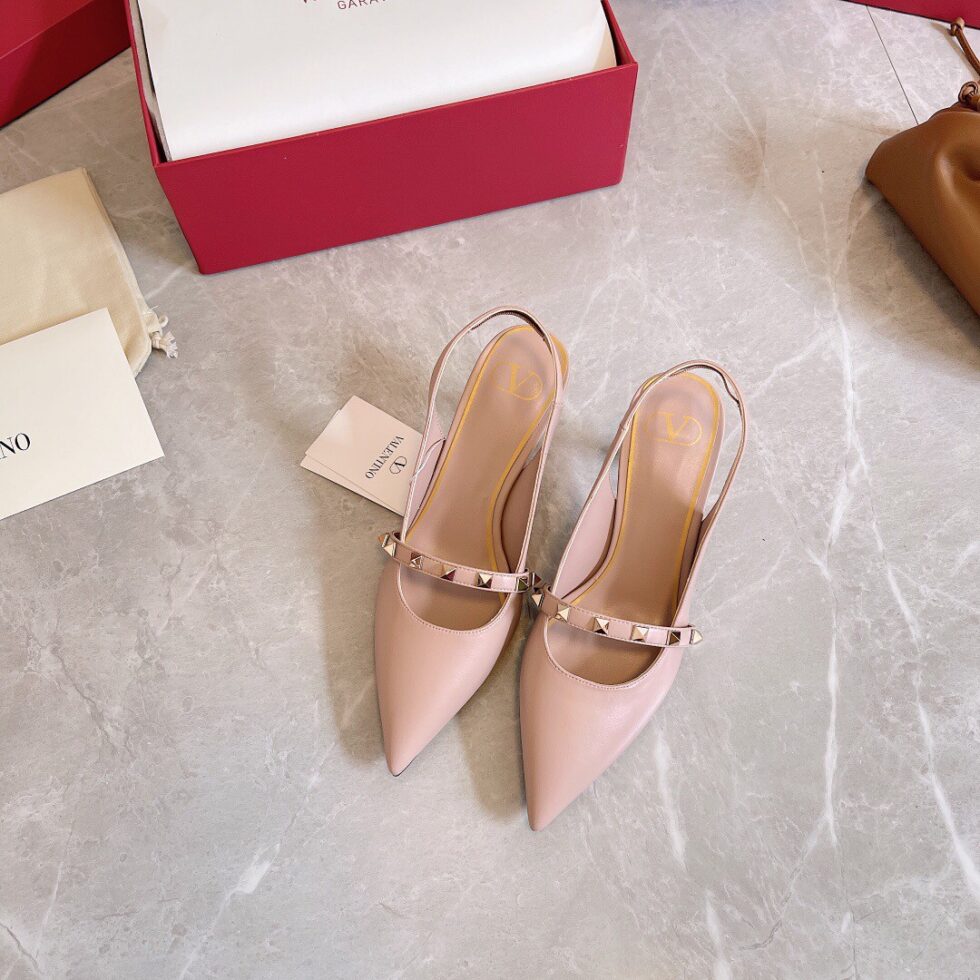 Replica Valentino Beige Rockstud Slingback Pumps With 70mm Sculpted Heel 106