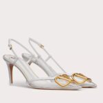 Replica Valentino Vlogo Slingback Pumps 80mm in PVC with White Leather