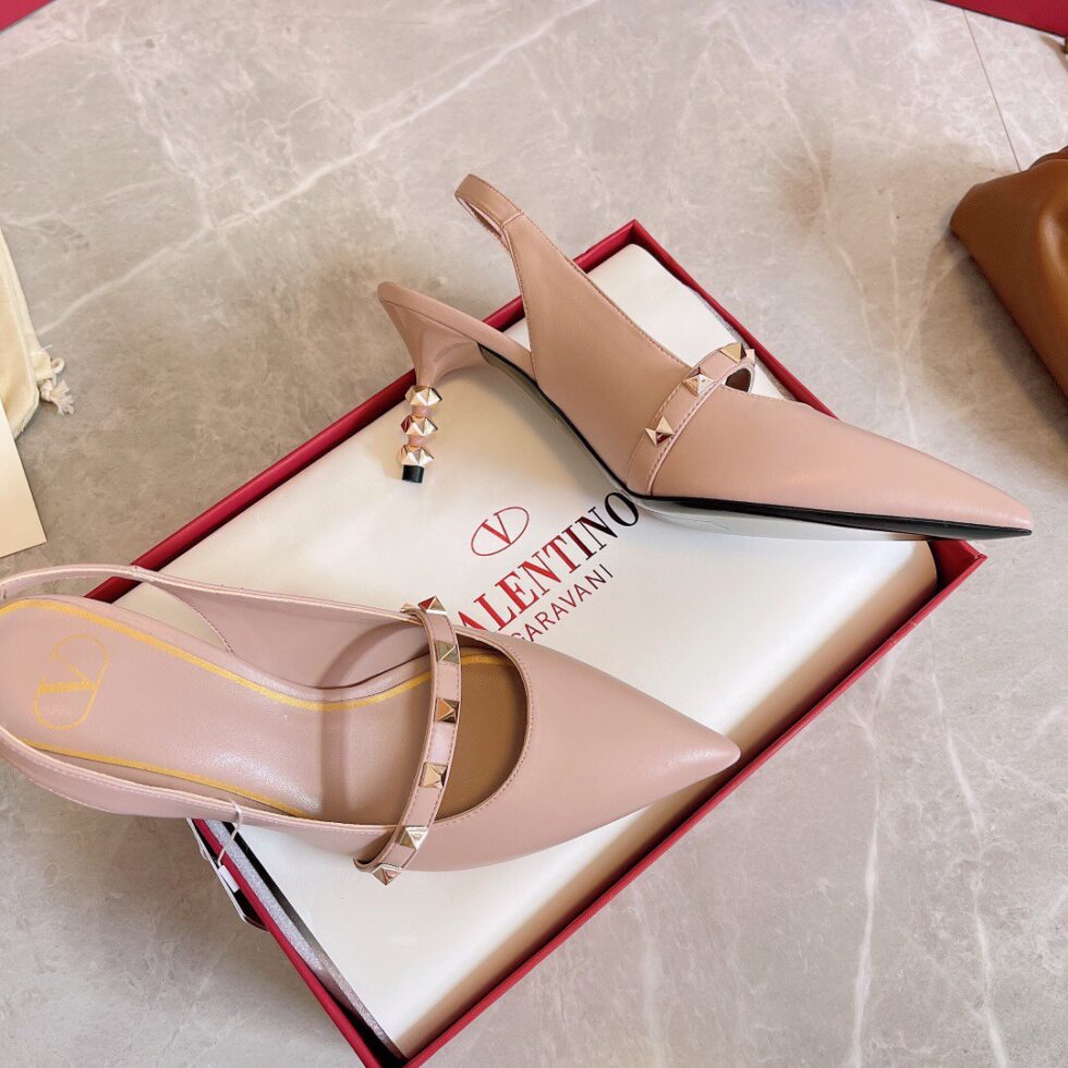 Replica Valentino Beige Rockstud Slingback Pumps With 70mm Sculpted Heel 107