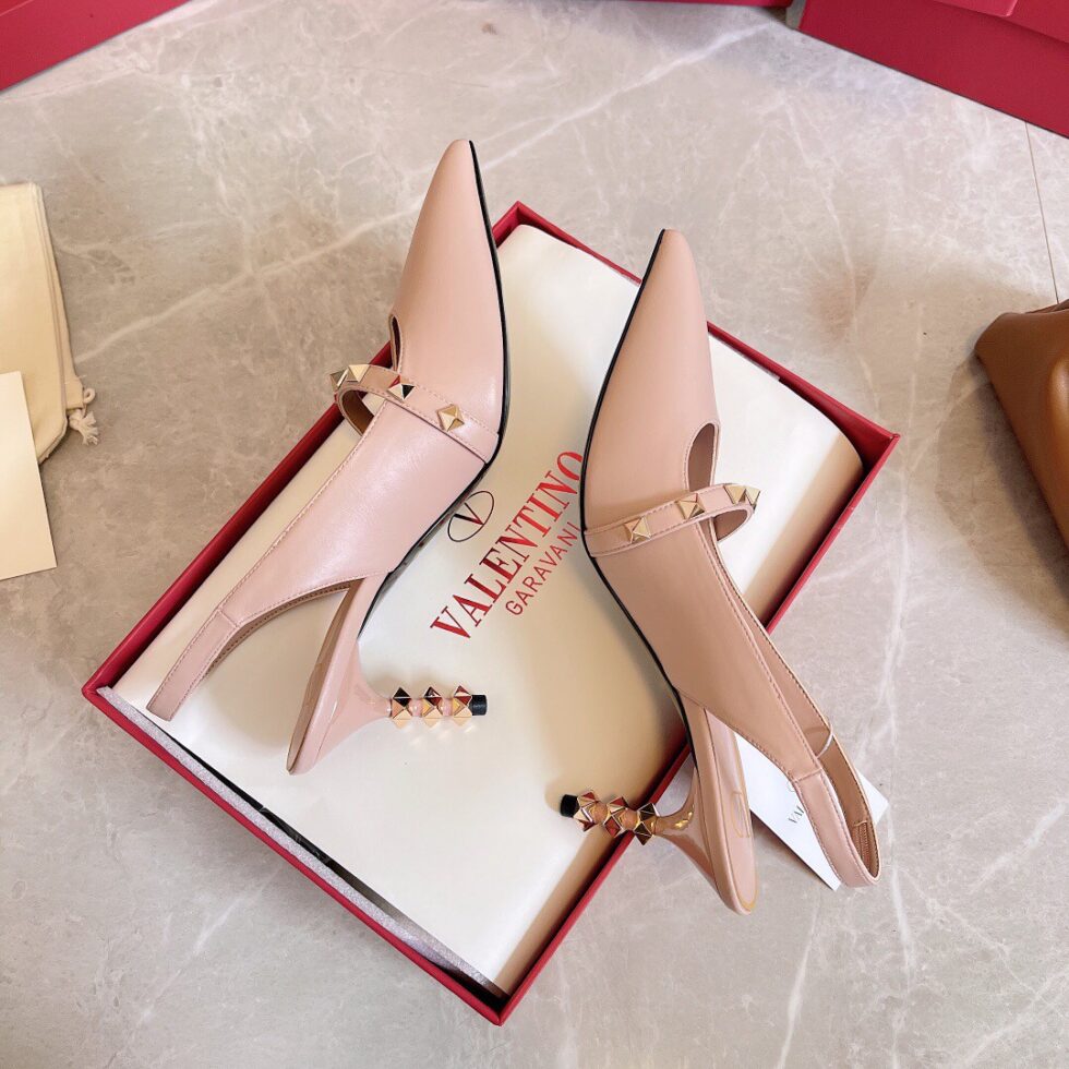 Replica Valentino Beige Rockstud Slingback Pumps With 70mm Sculpted Heel 108