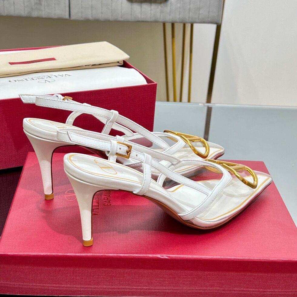 Replica Valentino Vlogo Slingback Pumps 80mm in PVC with White Leather 107