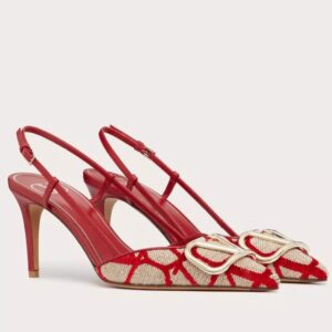 Replica Valentino Vlogo Slingback Pumps 80mm In Red Toile Iconographe