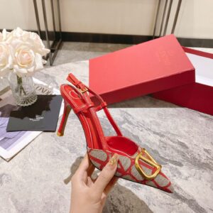 Replica Valentino Vlogo Slingback Pumps 80mm In Red Toile Iconographe 2