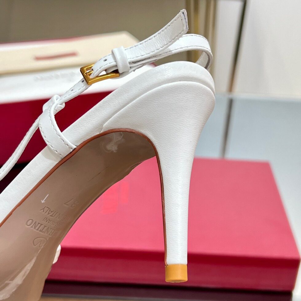 Replica Valentino Vlogo Slingback Pumps 80mm in PVC with White Leather 109