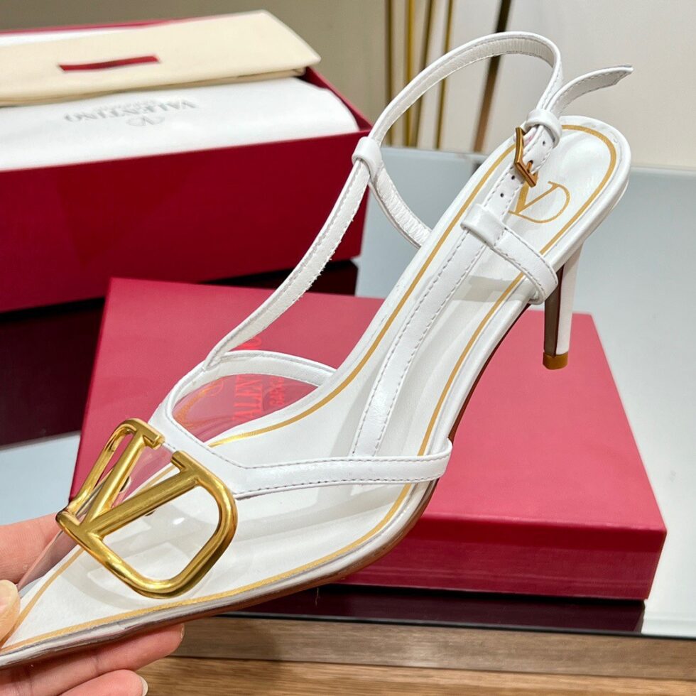 Replica Valentino Vlogo Slingback Pumps 80mm in PVC with White Leather 112