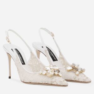 Replica Dolce & Gabbana Rainbow Slingbacks Pumps 90mm in White Lace