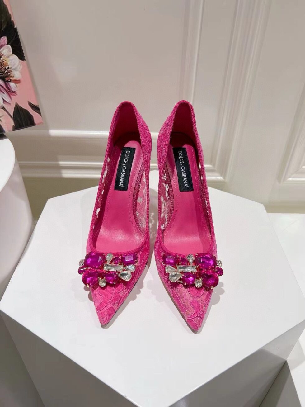 Replica Dolce & Gabbana Rainbow Pumps 105mm in Fuchsia Lace 108