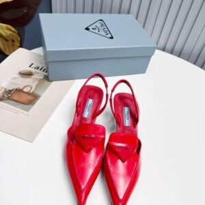 Replica Prada Slingback Pumps 55MM In Red Brushed Leather 2