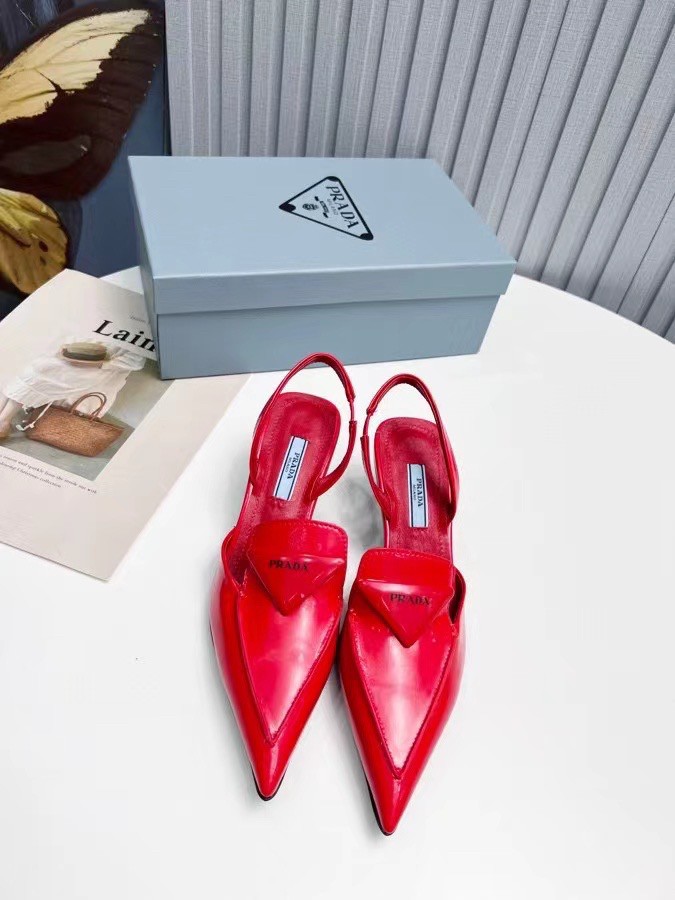 Replica Prada Slingback Pumps 55MM In Red Brushed Leather 105