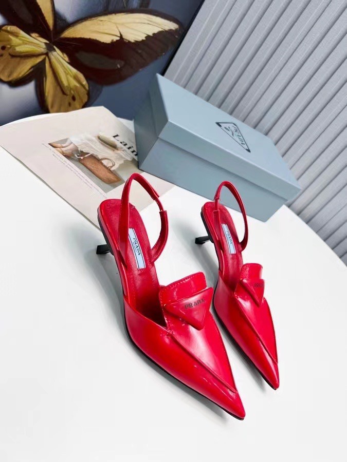 Replica Prada Slingback Pumps 55MM In Red Brushed Leather 106