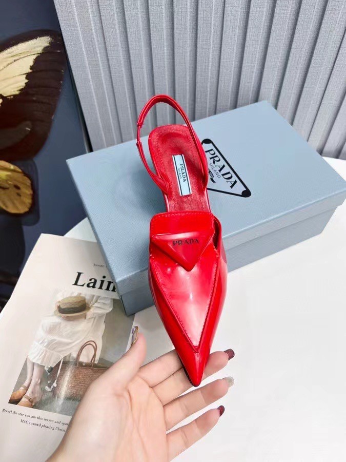 Replica Prada Slingback Pumps 55MM In Red Brushed Leather 108