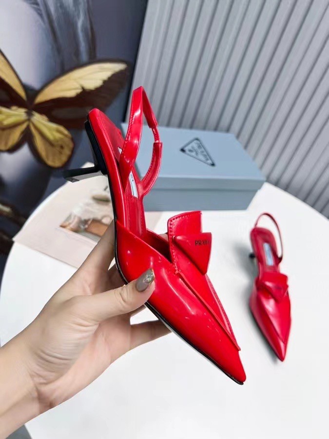 Replica Prada Slingback Pumps 55MM In Red Brushed Leather 111