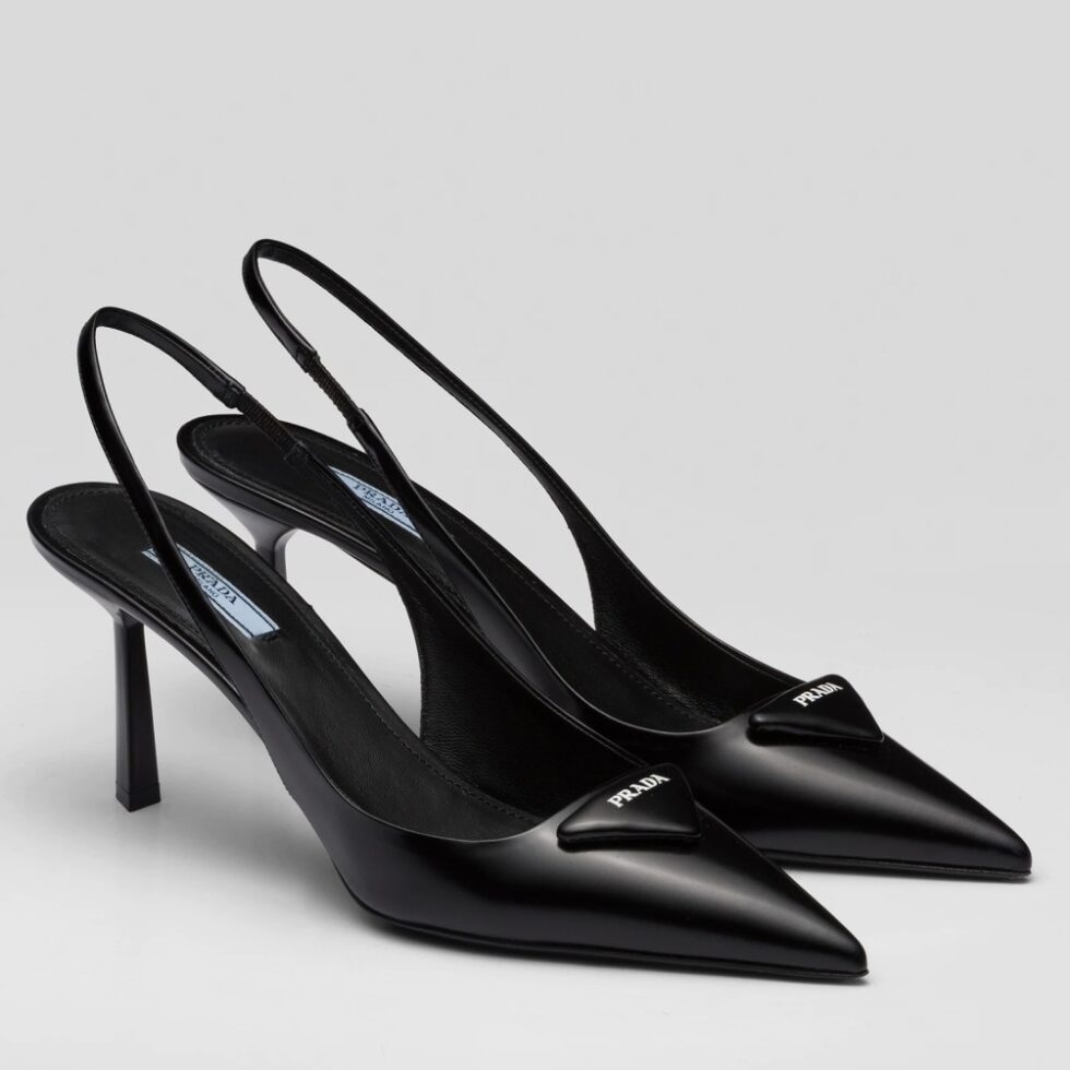 Replica Prada Slingback Pumps 75MM In Noir Brushed Leather 104