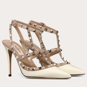 Replica Valentino Rockstud Caged Pumps 100mm In White Patent Leather