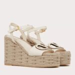 Replica Valentino VLogo Cut-out Espadrille Wedge Sandals in White Leather