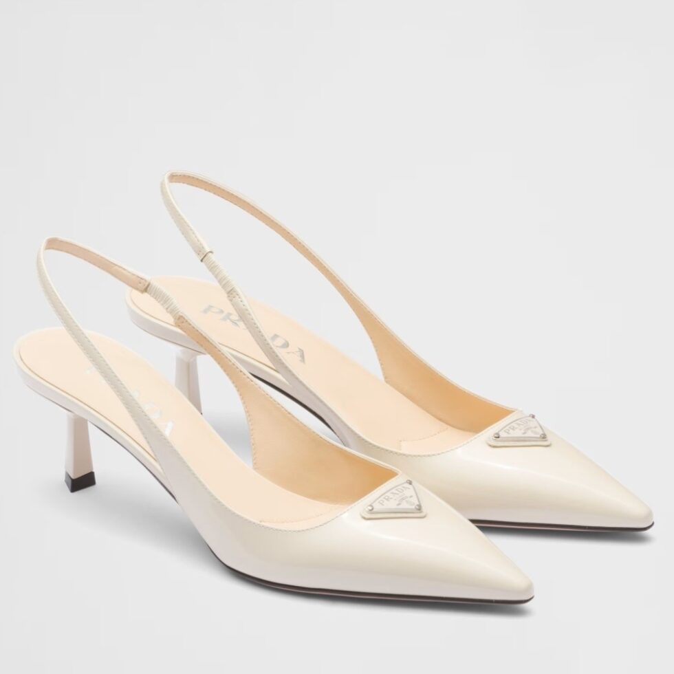 Replica Prada Slingback Pumps 55mm in White Patent Leather 104