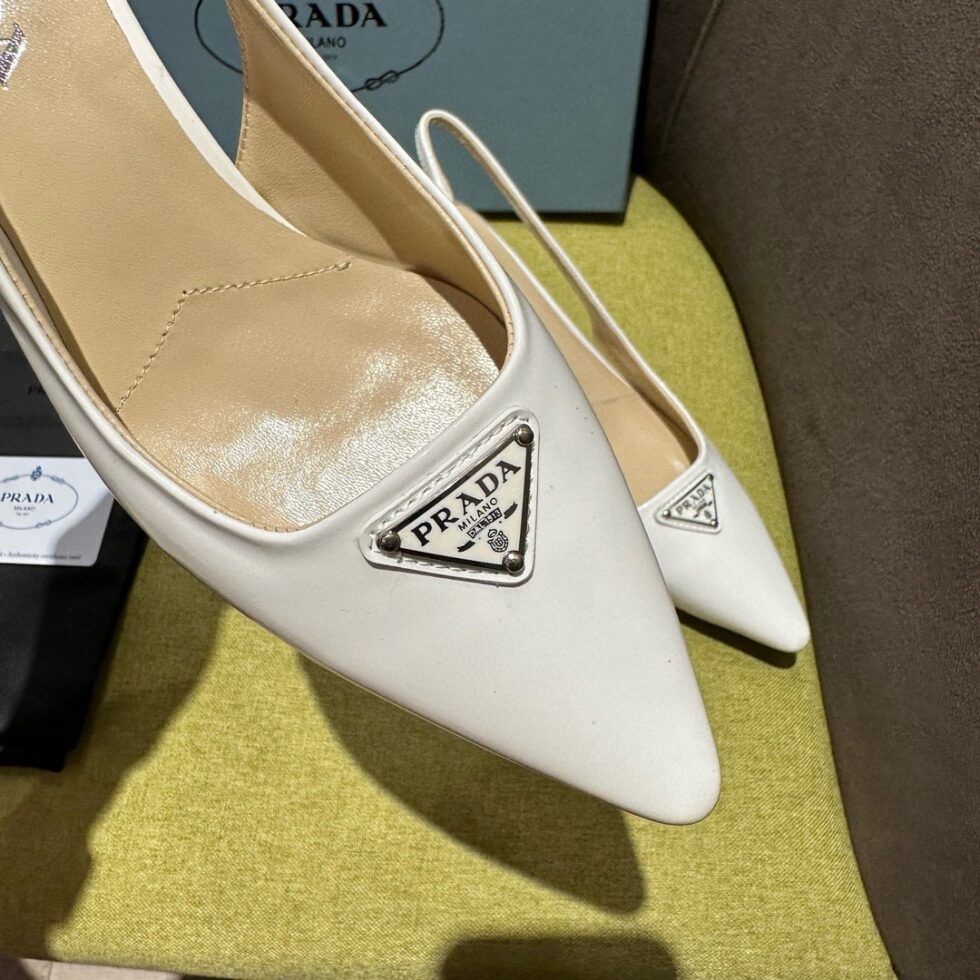 Replica Prada Slingback Pumps 55mm in White Patent Leather 108