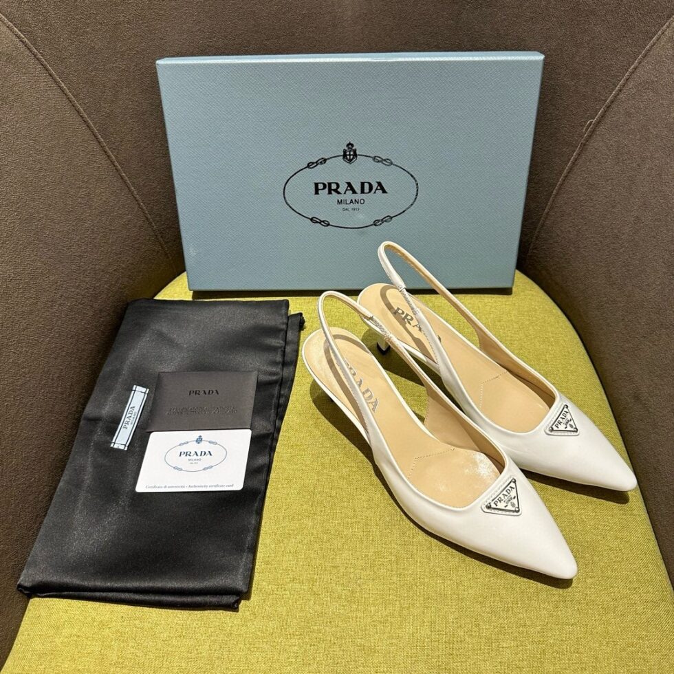 Replica Prada Slingback Pumps 55mm in White Patent Leather 110