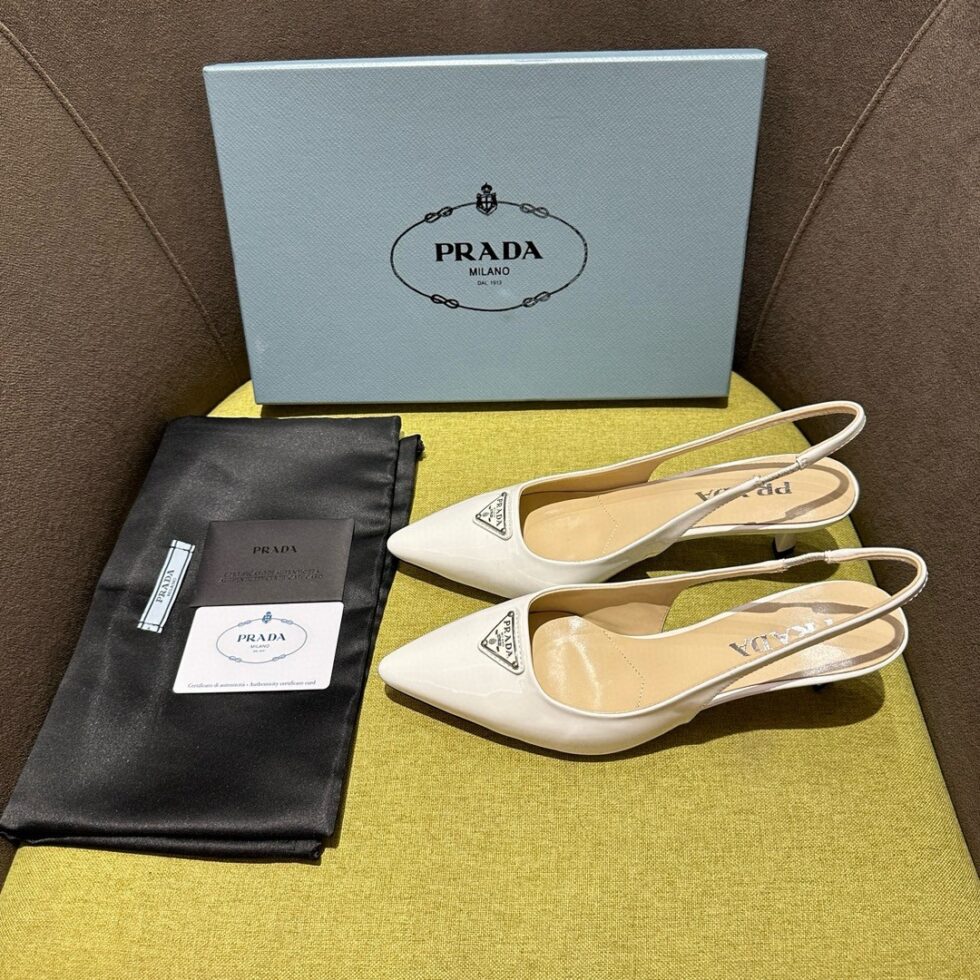 Replica Prada Slingback Pumps 55mm in White Patent Leather 111