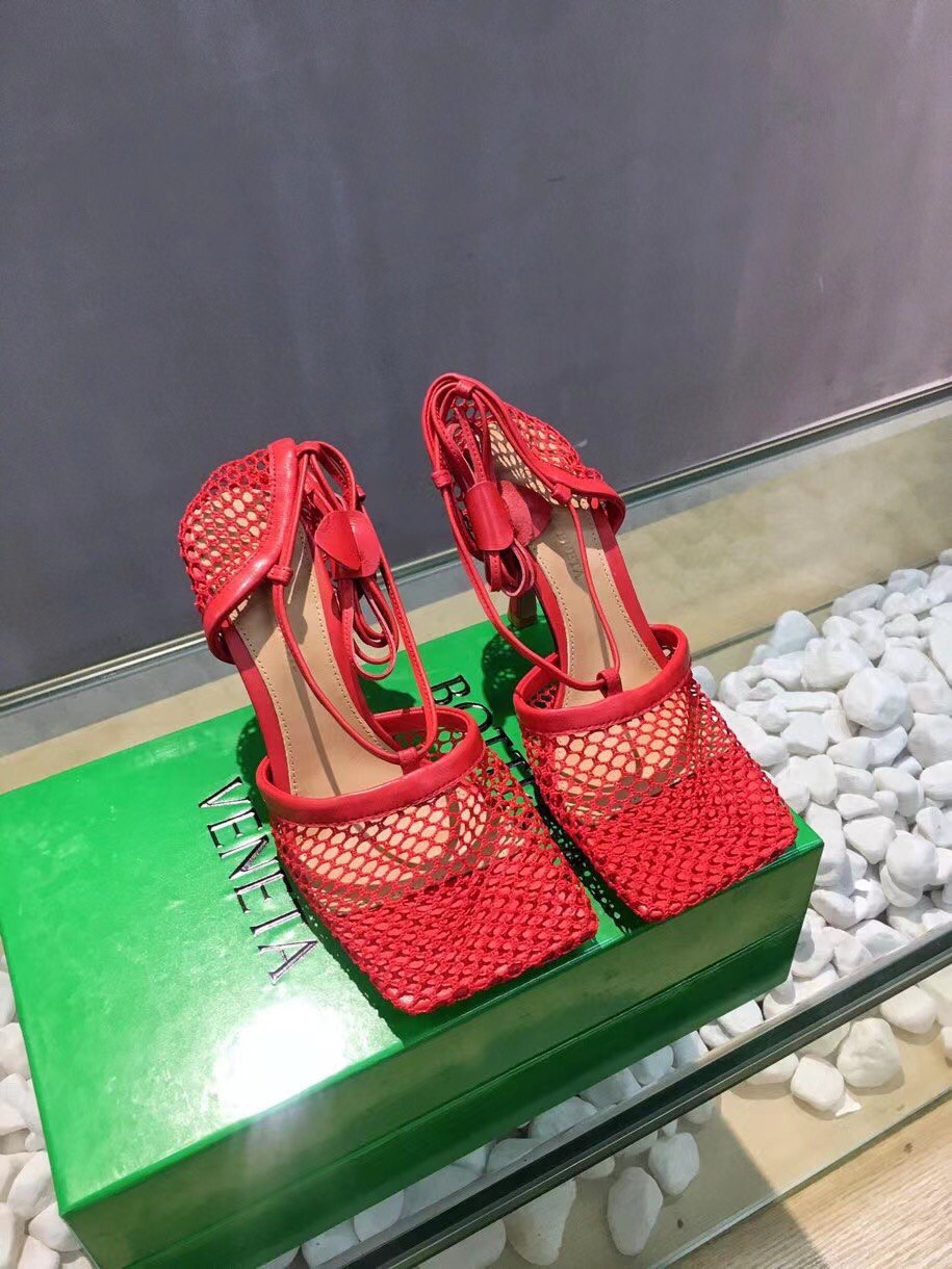 Replica Bottega Veneta Stretch Sandals In Red Mesh 109