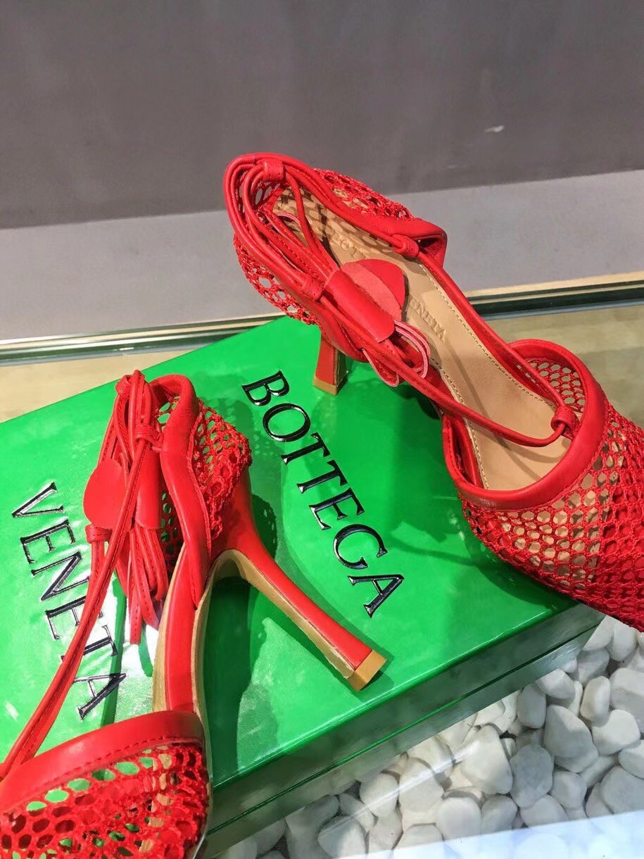 Replica Bottega Veneta Stretch Sandals In Red Mesh 110