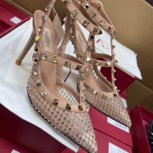 Replica Valentino Rockstud Pumps 100mm in Nude Mesh with Crystal 2