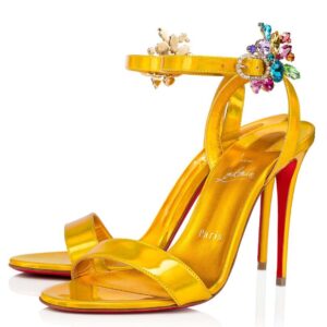 Replica Christian Louboutin Goldie Joli 100mm Sandals In Gold Patent Leather