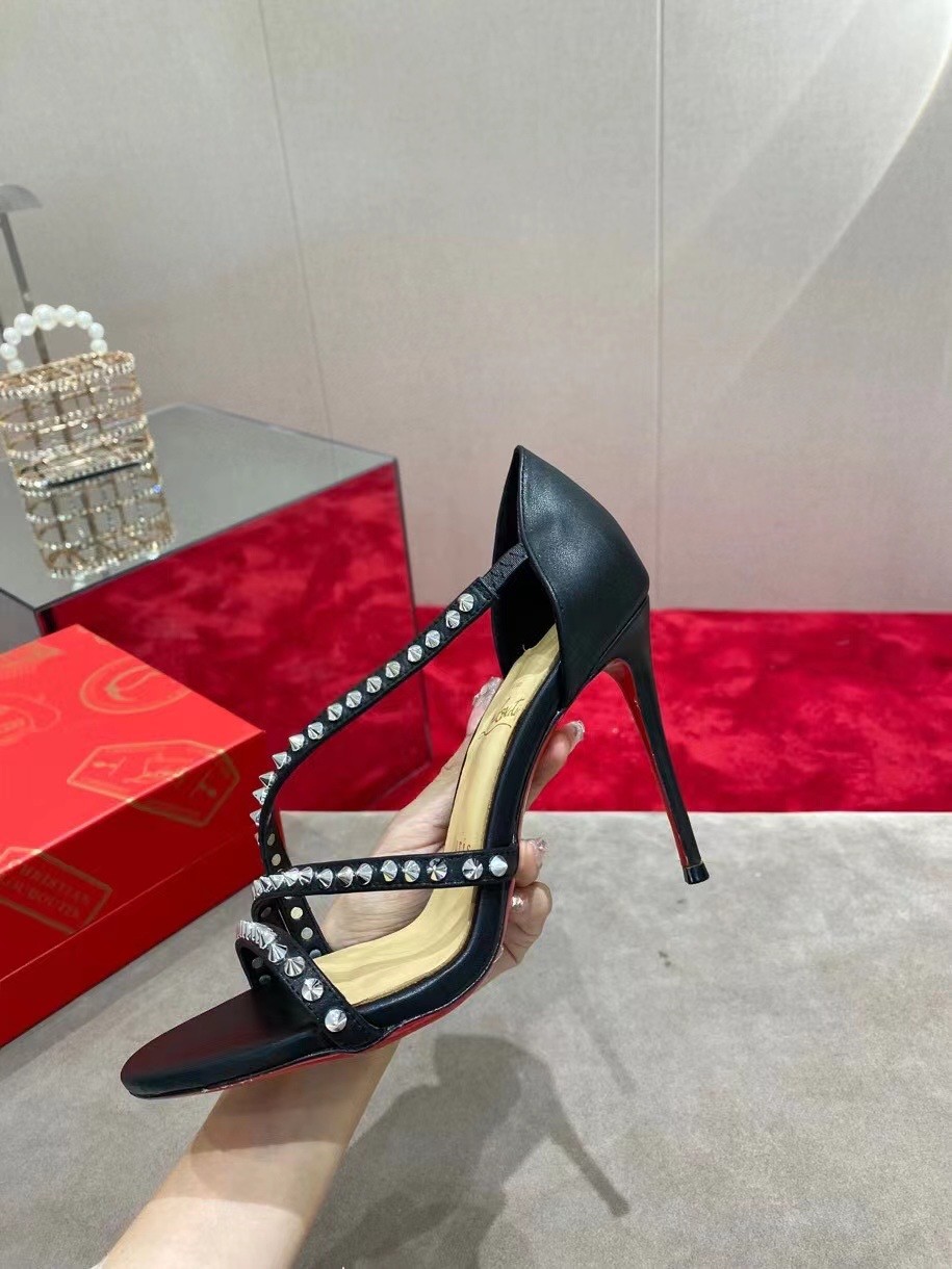 Replica Christian Louboutin So Spike 100mm Sandals In Black Leather 106