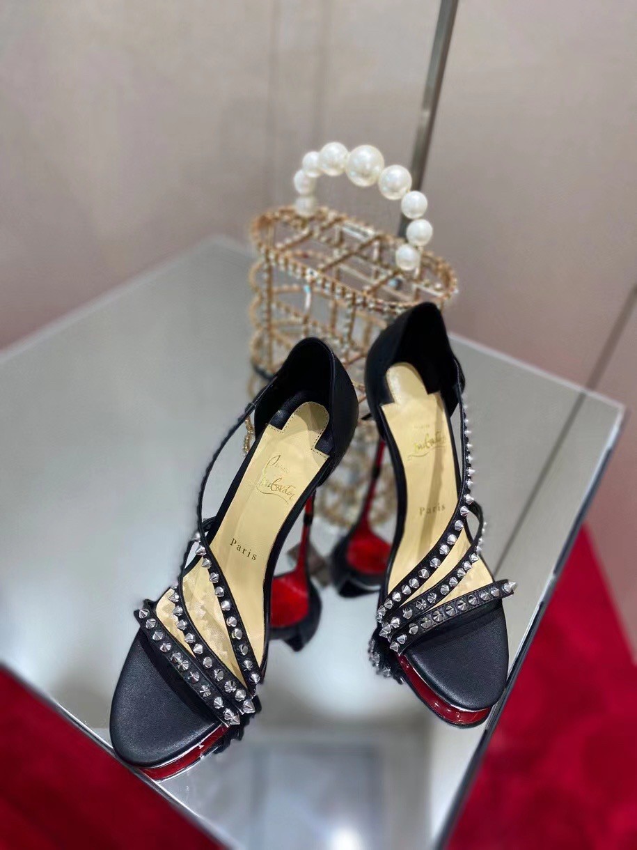 Replica Christian Louboutin So Spike 100mm Sandals In Black Leather 107