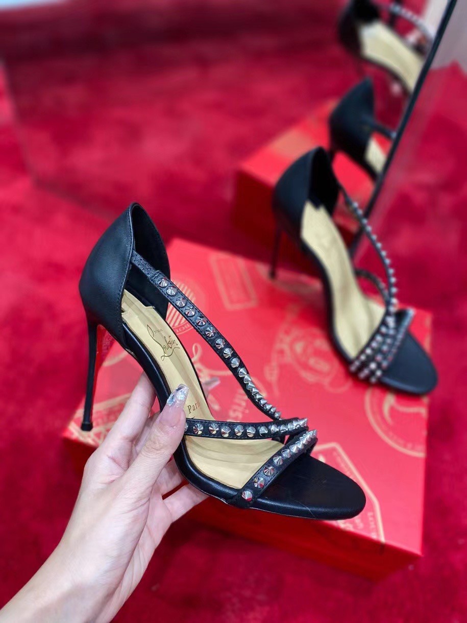 Replica Christian Louboutin So Spike 100mm Sandals In Black Leather 108