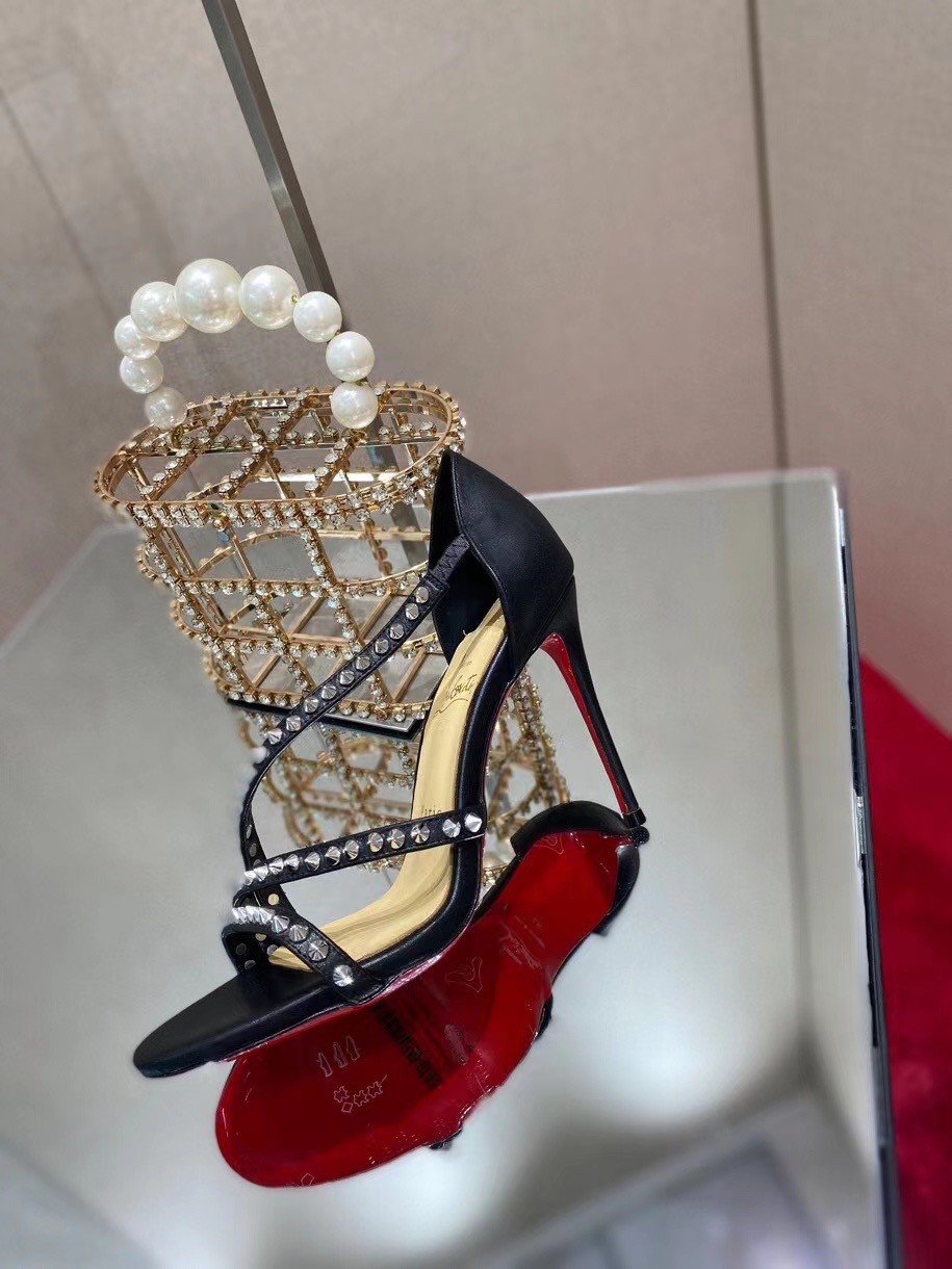 Replica Christian Louboutin So Spike 100mm Sandals In Black Leather 109