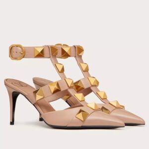 Replica Valentino Roman Stud Pumps 80mm In Rose Cannelle Calfskin