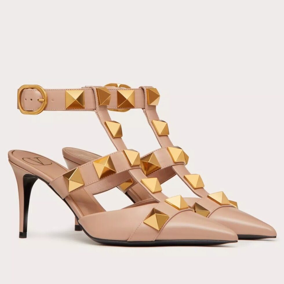 Replica Valentino Roman Stud Pumps 80mm In Rose Cannelle Calfskin 104