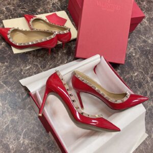 Replica Valentino Rockstud Pumps 100mm In Red Patent Leather 2