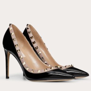 Replica Valentino Rockstud Pumps 100mm In Black Patent Leather