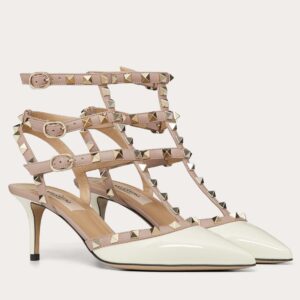 Replica Valentino Rockstud Caged Pumps 65mm In White Patent Leather