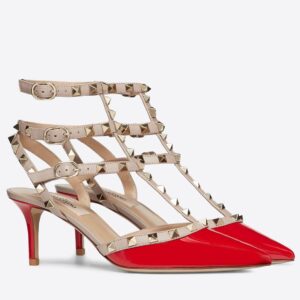 Replica Valentino Rockstud Caged Pumps 65mm In Red Patent Leather