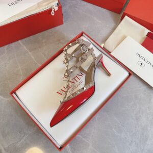 Replica Valentino Rockstud Caged Pumps 65mm In Red Patent Leather 2